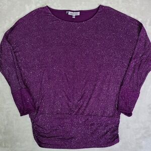 Jennifer Lopez Purple Sparkle Dolman Sleeve Ruched Top Medium Women Plum Glitter